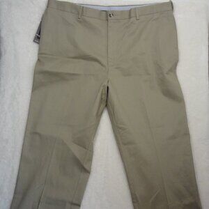 NEW SAVANE 44 x 30 KHAKI CHINO pants STRAIGHT NO IRON COTTON FLAT FRONT Mens NWT